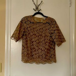 Gently worn Boden size 6 gold embroidered flower top with gold camisole